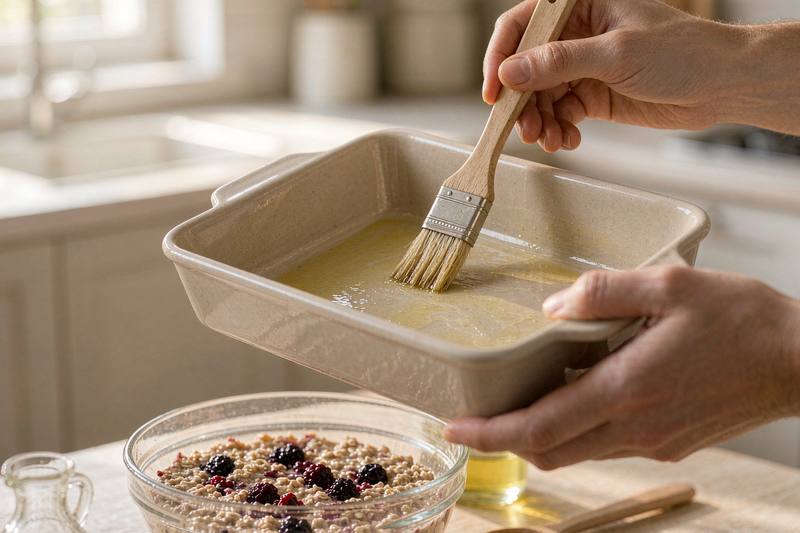 Berry Baked Oatmeal You Make on Sunday: step 1 - Heat the oven and grease the dish
