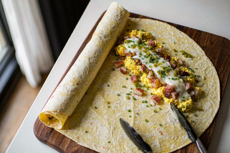 Freezer Breakfast Burritos That Reheat Well: step 2 - Scramble the eggs soft